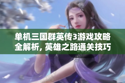 單機三國群英傳3游戲攻略全解析, 英雄之路通關技巧匯總